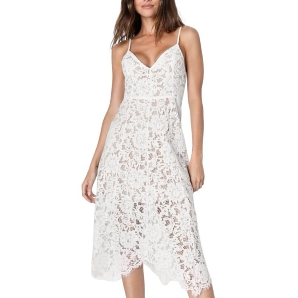 Lulus White Lace Midi Dress Nude Lining Bridal Party Large